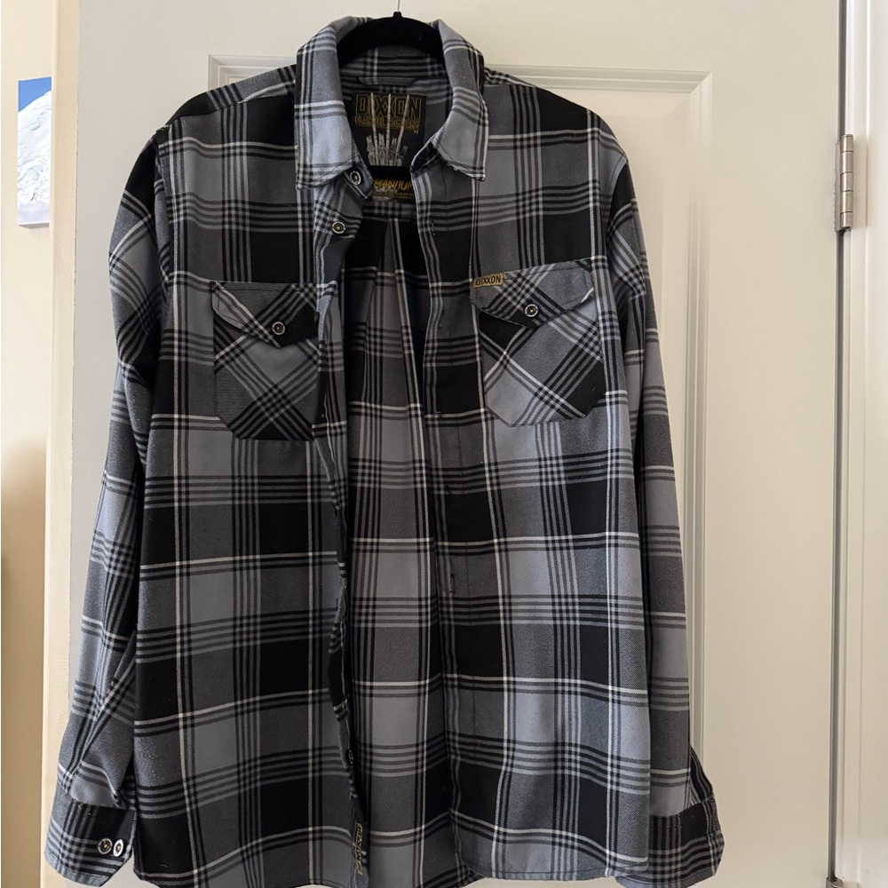 DIXXON Black and Gray Plaid Casual Button Down Shirt